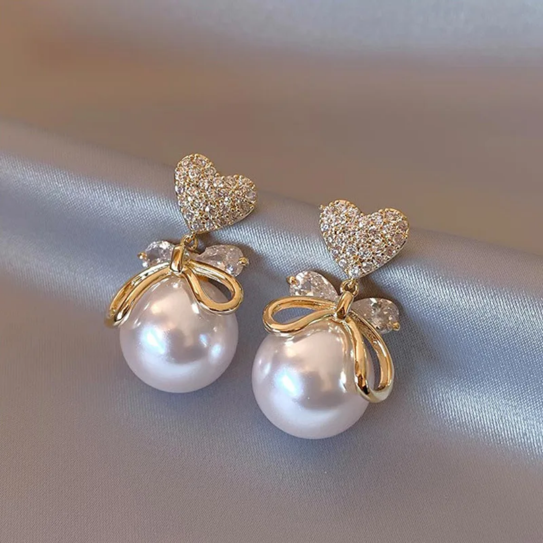 Heart & Bow Pearl Earrings