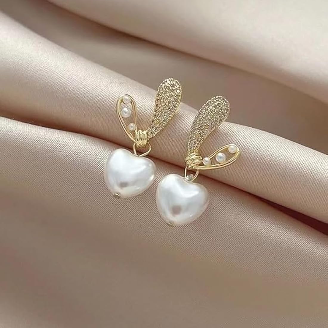 Heart Pearl Drop Earrings